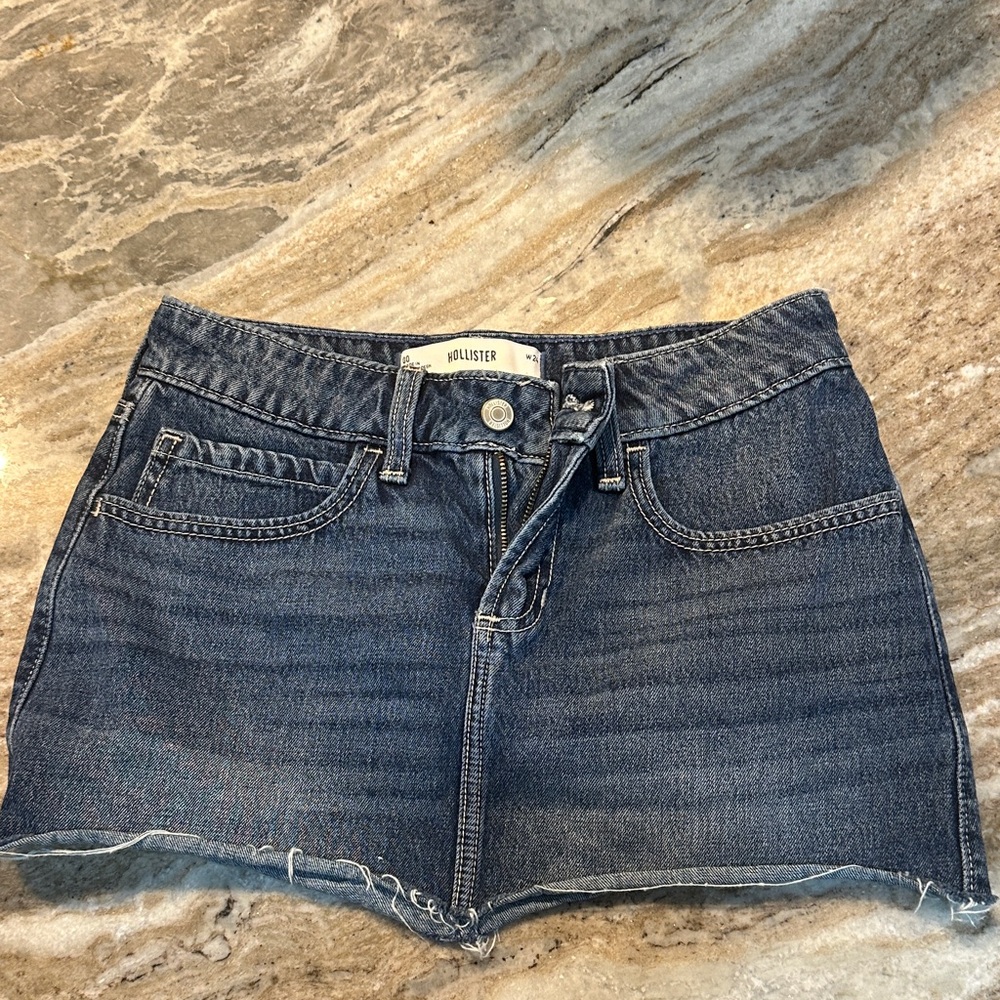 Hollister Blue Denim Skirt with Frayed Hem